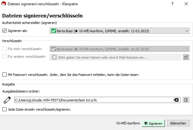 Der Dialog "Dateien signieren/verschlüsseln"