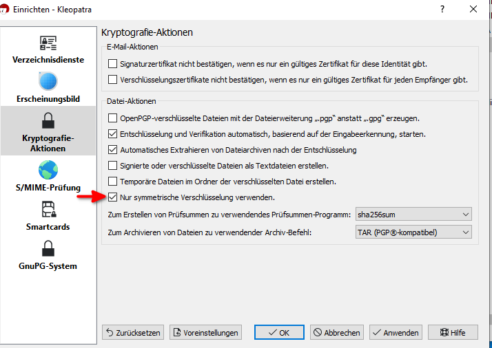 Kryptografie-Aktionen in Kleopatra