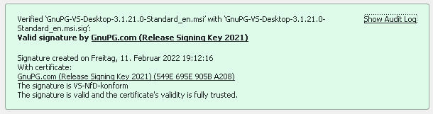 Dialog showing a valid signature